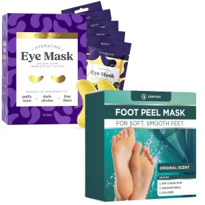 DERMORA Golden Glow Under Eye Patches 15 Pairs and Original Foot Peel Masks 2 Pack