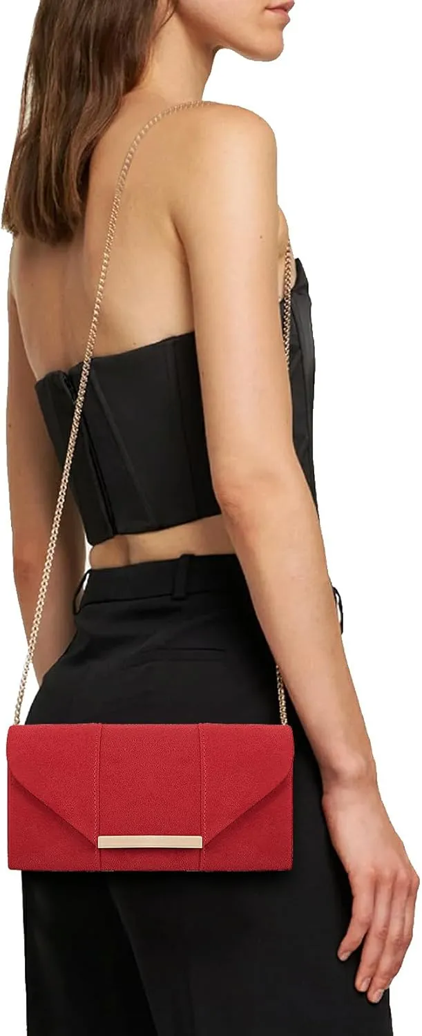 Dexmay Women Faux Suede Envelope Clutch Purse Evening Velvet Handbag Foldover Shoulder Crossbody Bag