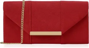 Dexmay Women Faux Suede Envelope Clutch Purse Evening Velvet Handbag Foldover Shoulder Crossbody Bag