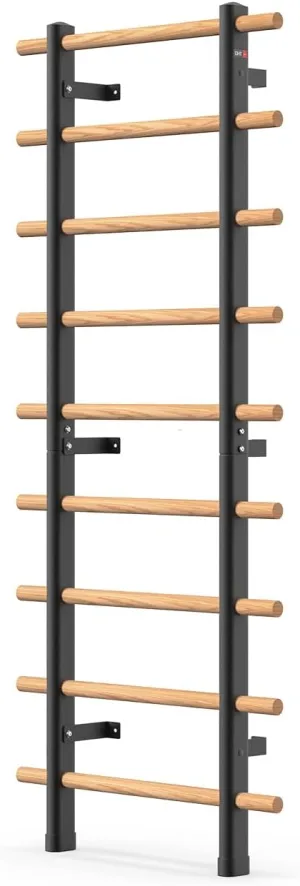 DHT Wood Stall Bar, Swedish Ladder Suspension Trainer with 9 Strategic Rods, for Home, Gym, School and Clinics, Black