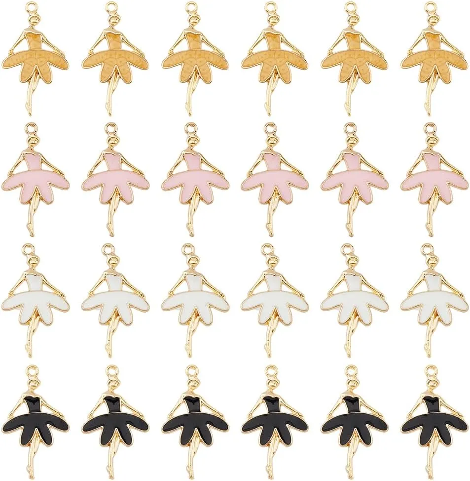 DICOSMETIC 40Pcs Ballerina Charms 4 Colors Dancer Pendants Alloy Dance Element Charms Ballet-themed Charms for DIY Necklaces Jewelry Making Ballet Recital Gift, Hole: 1.8mm