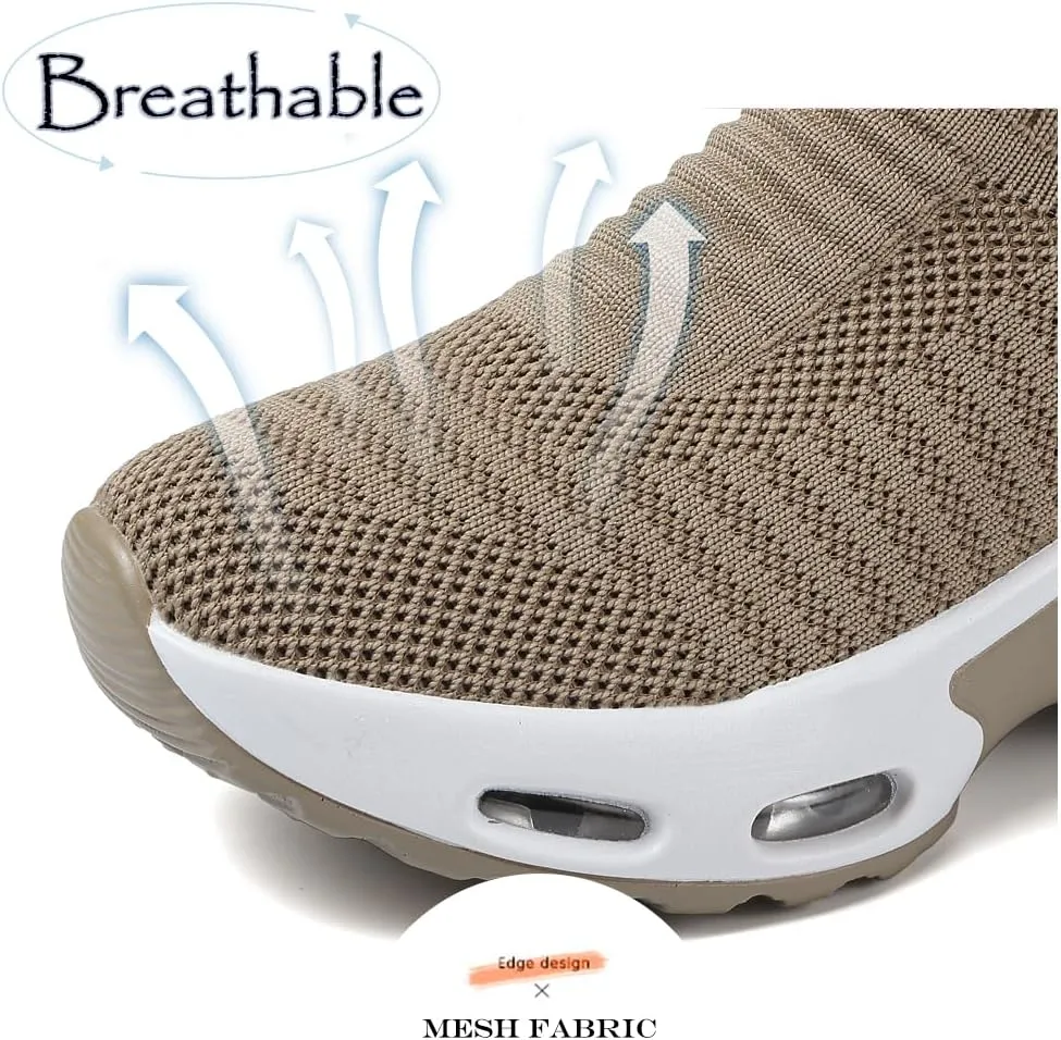DimaiGlobal Women's Walking Shoes Sock Sneakers Slip On Comfort Mesh Fashion Cushion Lady Girls Modern Jazz Dance Easy Shoes Wedge Platform Loafers