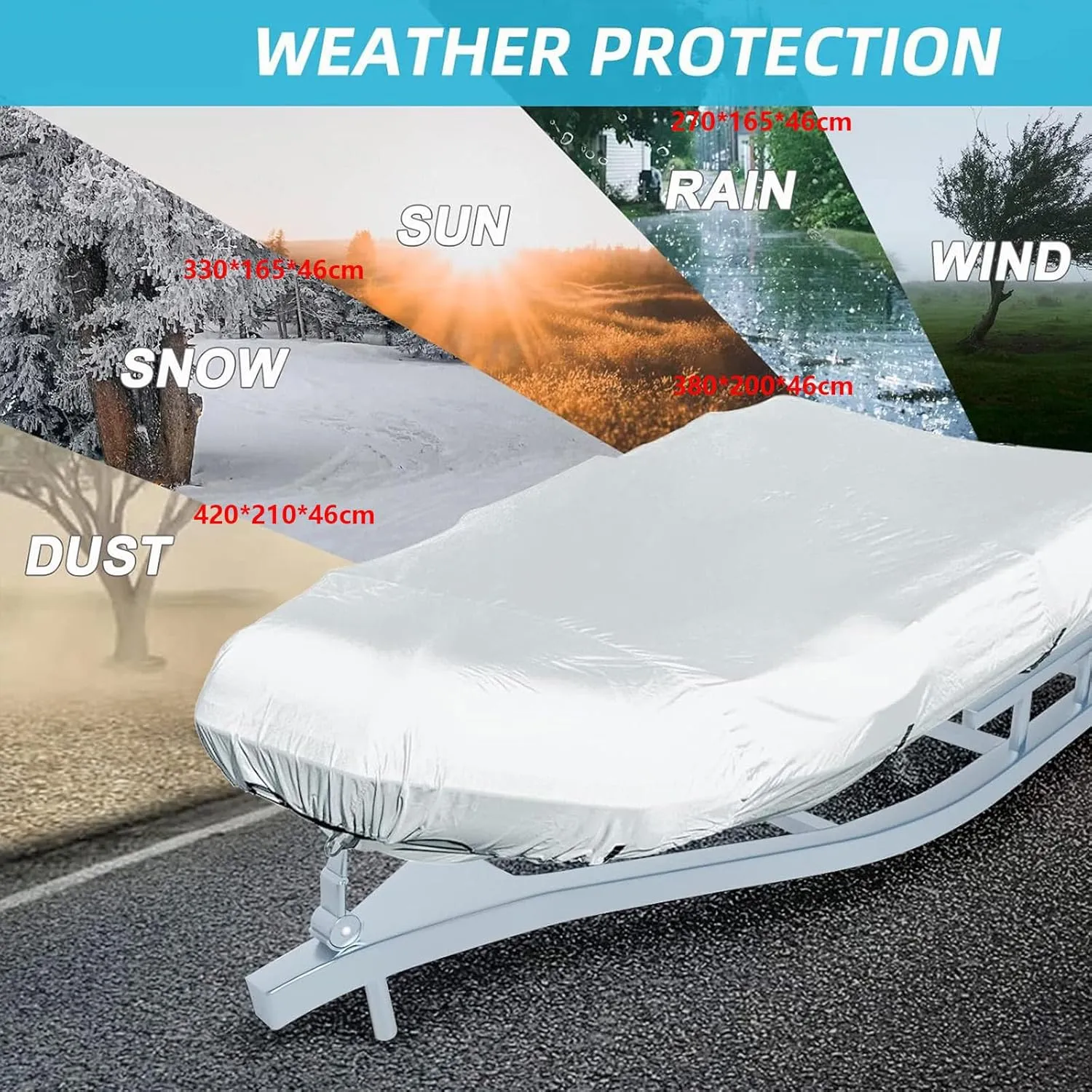 Dinghy Boat Cover 7 Sizes Boat Tarp Waterproof Anti-UV Boat Cover for Inflatable Boat and Dinghy,230 * 165 * 46cm