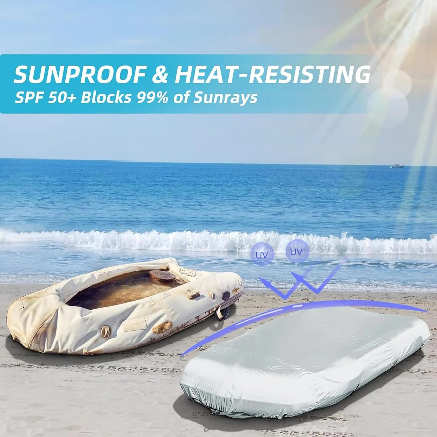 Dinghy Boat Cover 7 Sizes Boat Tarp Waterproof Anti-UV Boat Cover for Inflatable Boat and Dinghy,230 * 165 * 46cm