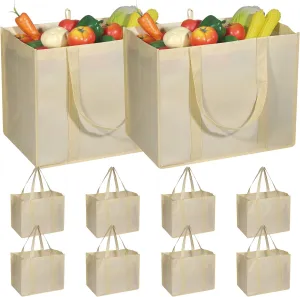 DIOMMELL 10 Pack Reusable Grocery Bags Extra Large Super Strong Heavy Duty Shopping Tote Bags with Reinforced Handles, Beige