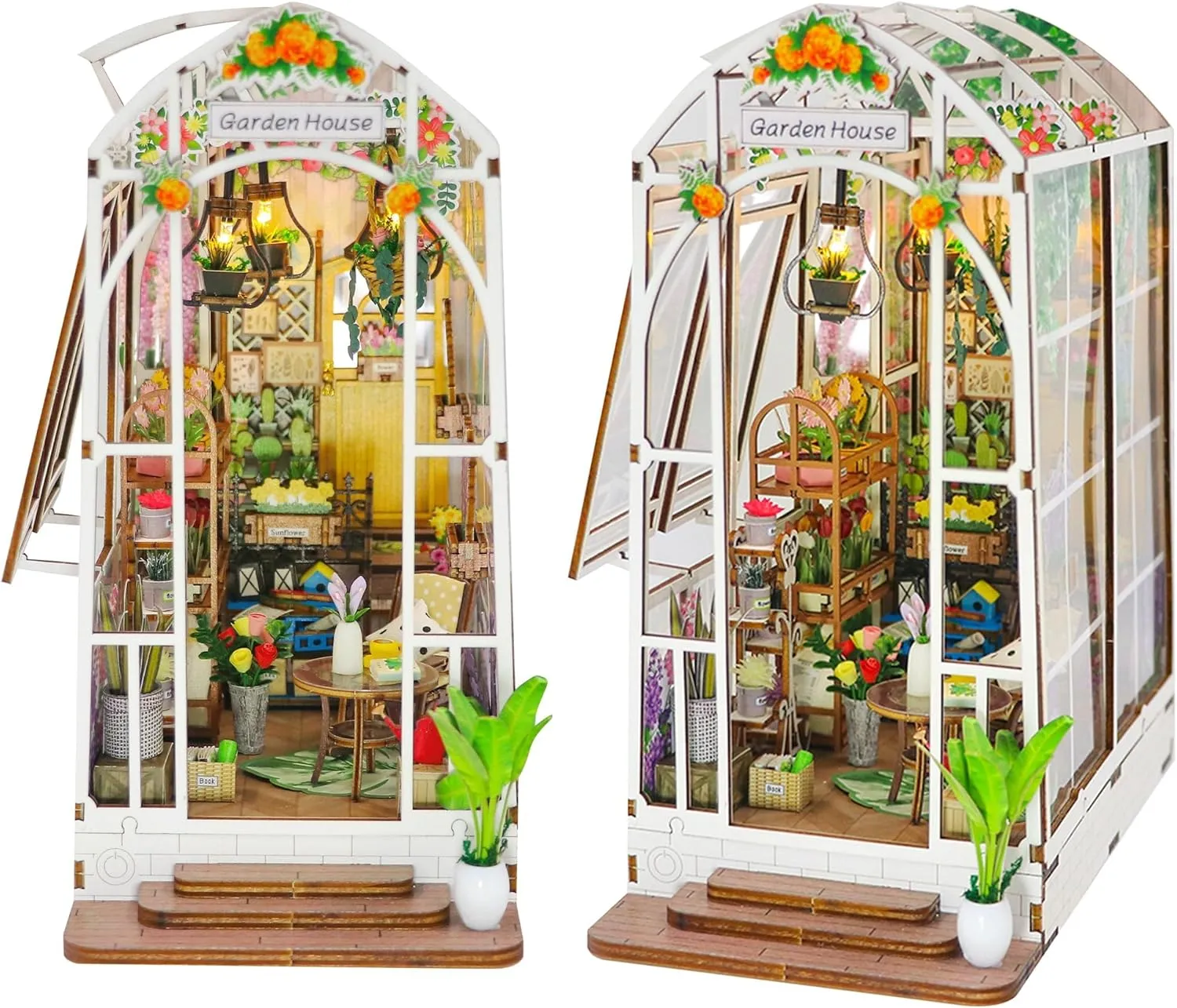 DIY Book Nook Miniature Kit with 3D Wooden Puzzle, DIY Manual Book Stand for Bookshelf Insert Decor for Creative Assembled Bookends for Romantic Gift (Garden House)