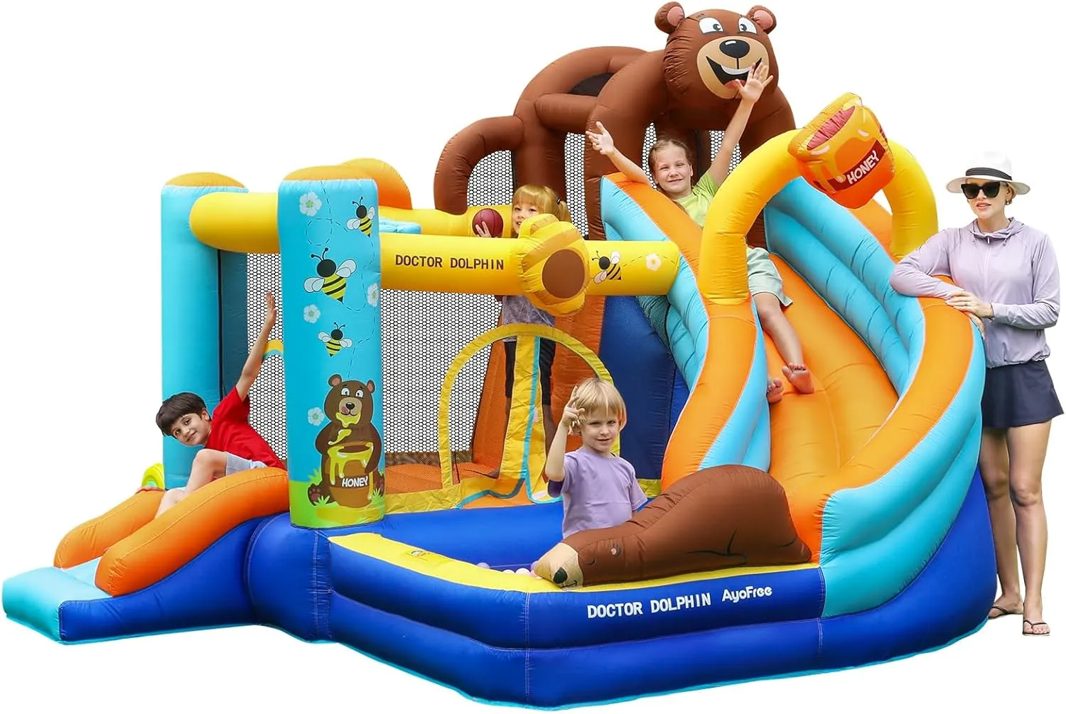 Doctor Dolphin Inflatable Bounce House for Kids Fun, Double Slide Jumping Inflatable Bouncer Blow Up Toddler Bouncy House for Kids 2-12 with Blower Use for Indoor&Outdoor