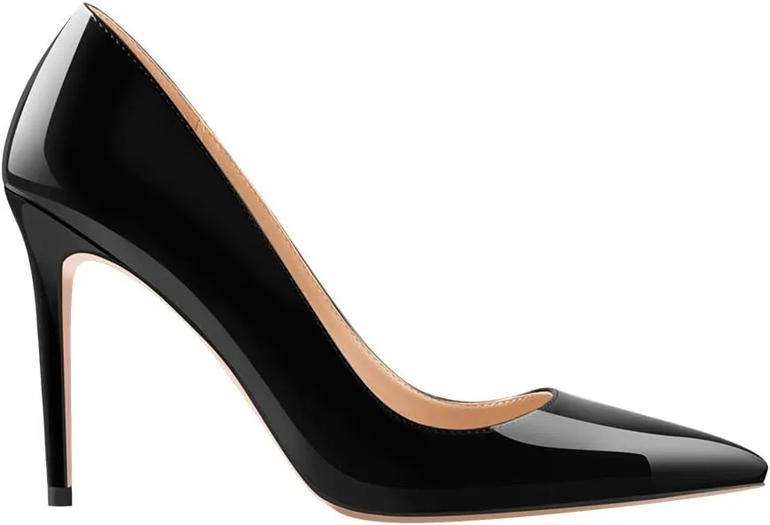 dollskiss Women's Pointed Toe High Heels Slip On Stiletto Pumps Black