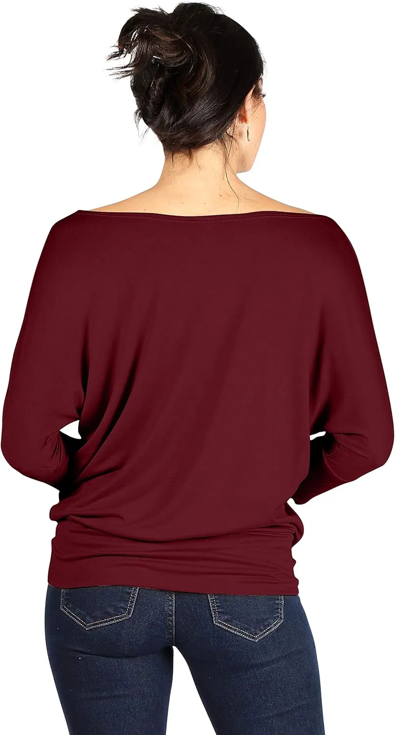 Dolman Tops for Women Off The Shoulder Tops Banded Waistband Shirts 3/4 Sleeves Regular and Plus Size Tops