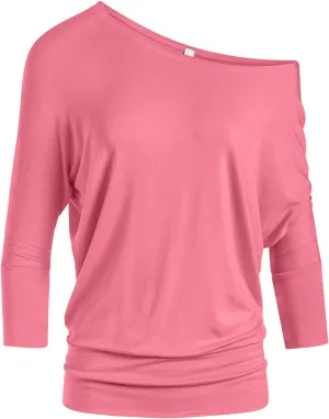 Dolman Tops for Women Off The Shoulder Tops Banded Waistband Shirts 3/4 Sleeves Regular and Plus Size Tops