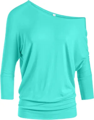 Dolman Tops for Women Off The Shoulder Tops Banded Waistband Shirts 3/4 Sleeves Regular and Plus Size Tops