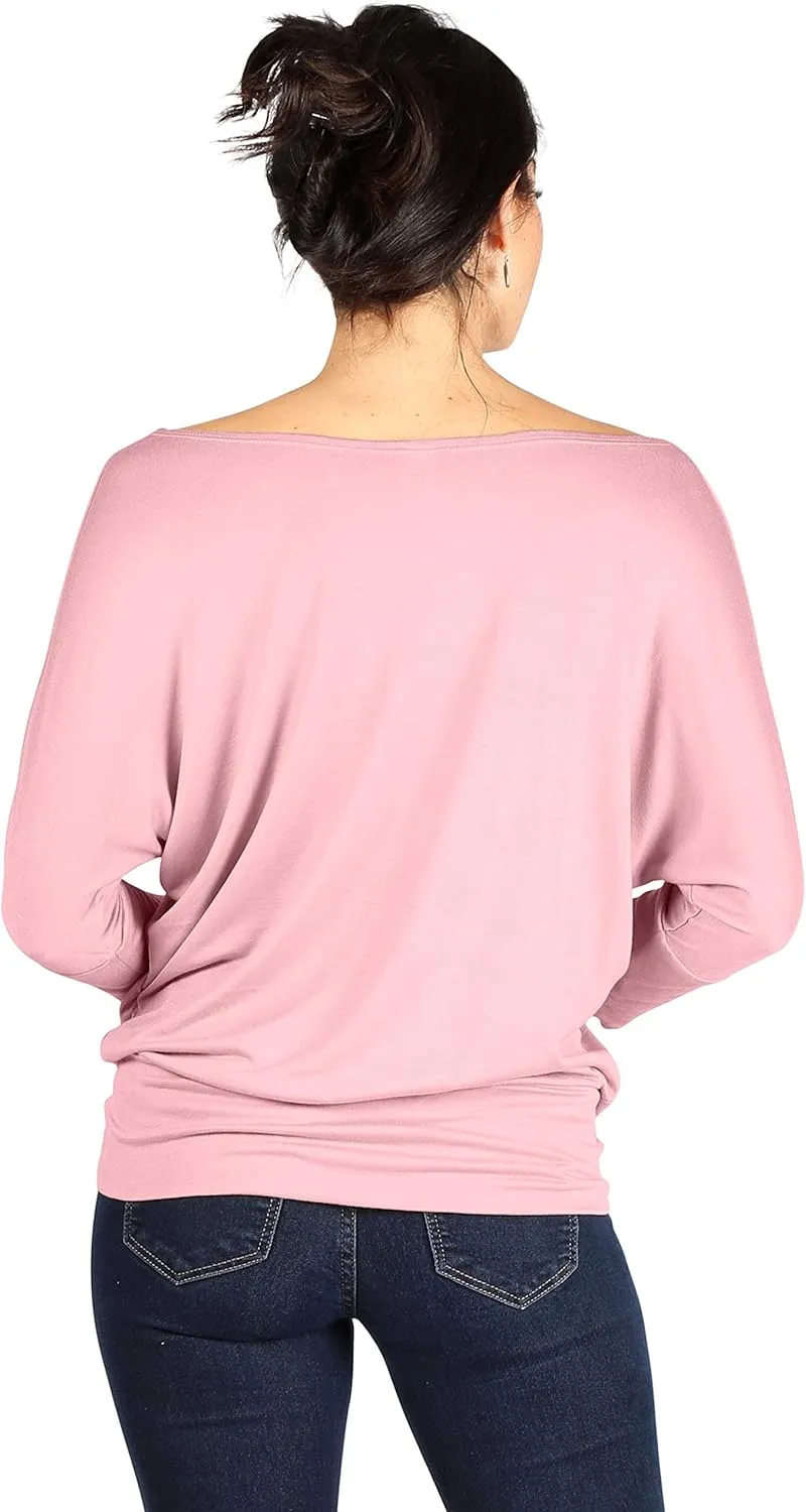 Dolman Tops for Women Off The Shoulder Tops Banded Waistband Shirts 3/4 Sleeves Regular and Plus Size Tops