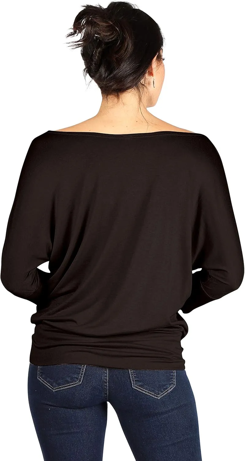 Dolman Tops for Women Off The Shoulder Tops Banded Waistband Shirts 3/4 Sleeves Regular and Plus Size Tops