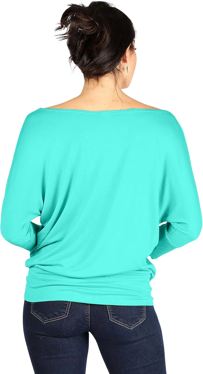 Dolman Tops for Women Off The Shoulder Tops Banded Waistband Shirts 3/4 Sleeves Regular and Plus Size Tops