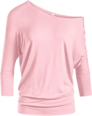 Dolman Tops for Women Off The Shoulder Tops Banded Waistband Shirts 3/4 Sleeves Regular and Plus Size Tops