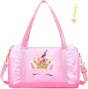 Dorlubel Cute Ballet Dance Bag Gym Travel Duffle Bag for Girls Tutu Dress Bag with Key Chain for Girls (Pink4 of Short Mesh)
