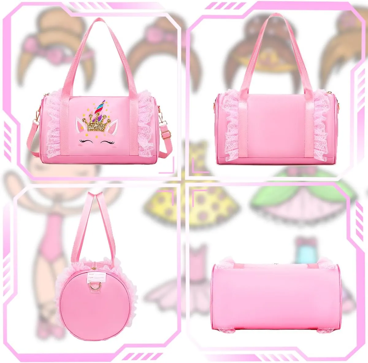Dorlubel Cute Ballet Dance Bag Gym Travel Duffle Bag for Girls Tutu Dress Bag with Key Chain for Girls (Pink4 of Short Mesh)