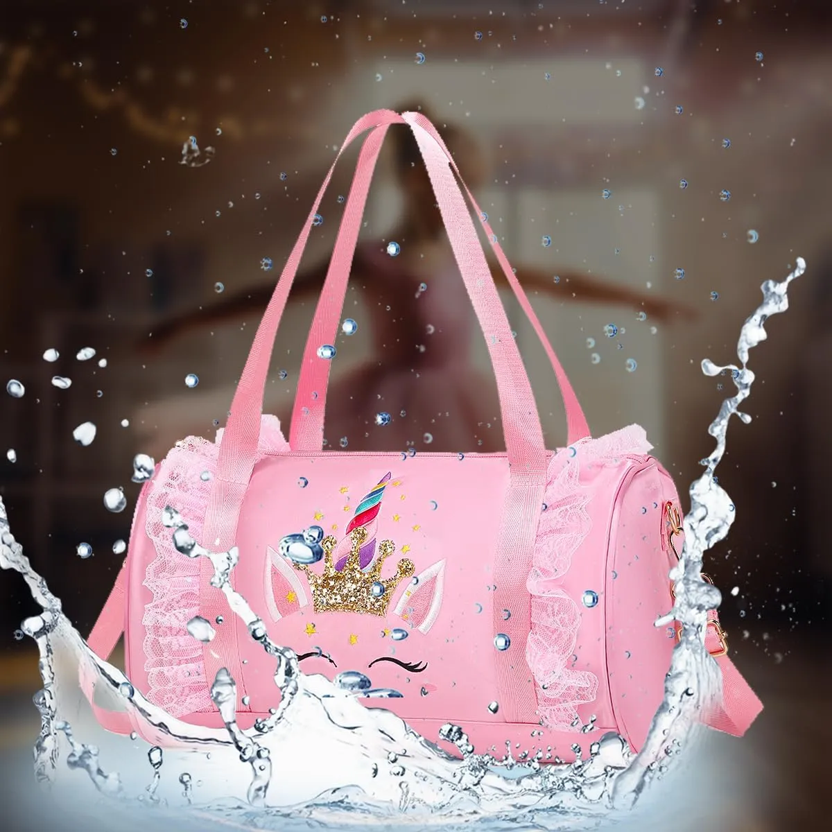 Dorlubel Cute Ballet Dance Bag Gym Travel Duffle Bag for Girls Tutu Dress Bag with Key Chain for Girls (Pink4 of Short Mesh)