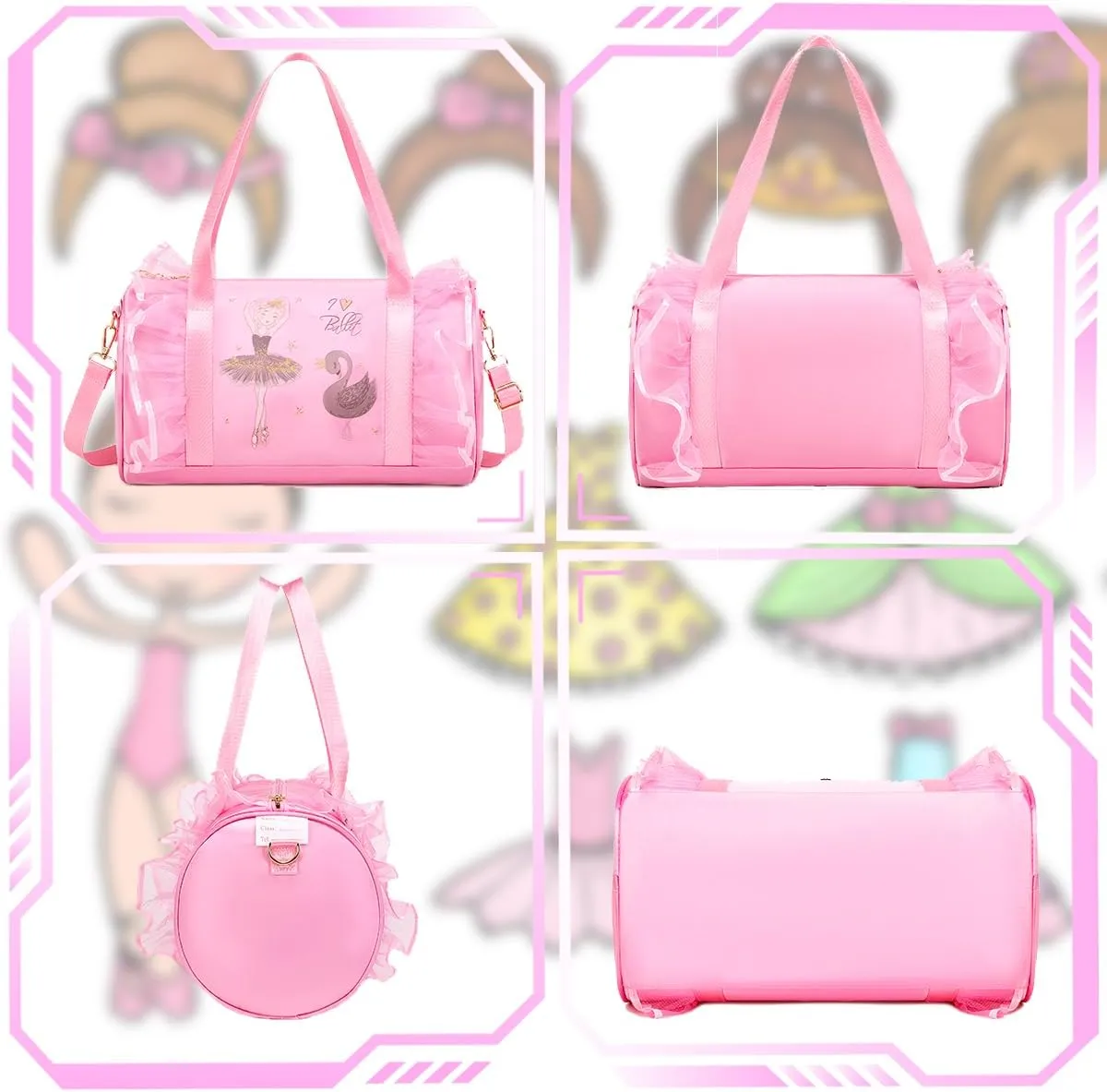 Dorlubel Cute Ballet Dance Bag Tutu Dress Bag with Key Chain for Girls (Pink of Swan Dancer)