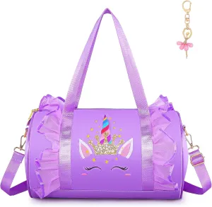Dorlubel Cute Toddler Ballet Dance Bag for little Girl Tutu Dress Bag with Key Chain (Purple Unicorn)