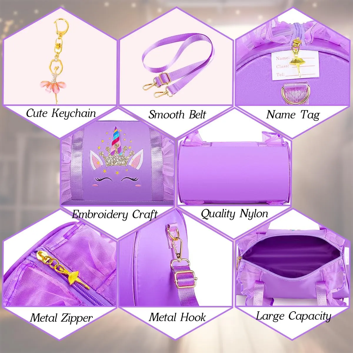 Dorlubel Cute Toddler Ballet Dance Bag for little Girl Tutu Dress Bag with Key Chain (Purple Unicorn)