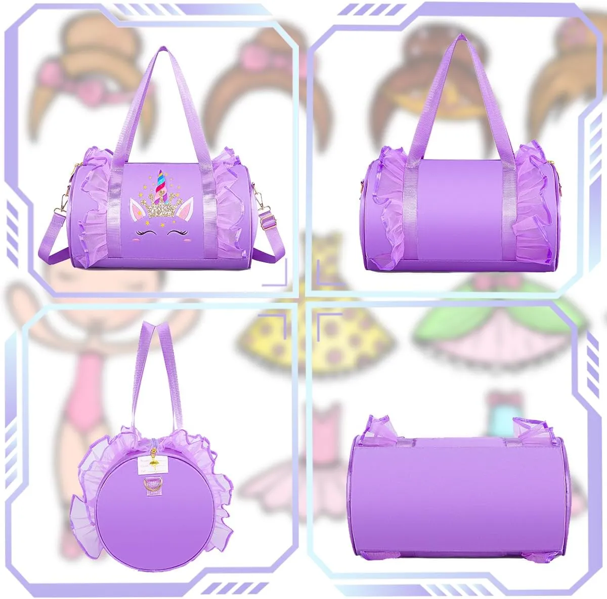 Dorlubel Cute Toddler Ballet Dance Bag for little Girl Tutu Dress Bag with Key Chain (Purple Unicorn)