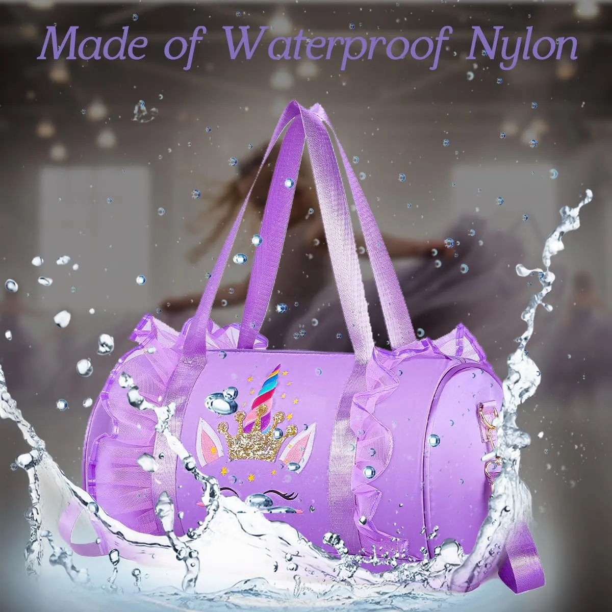 Dorlubel Cute Toddler Ballet Dance Bag for little Girl Tutu Dress Bag with Key Chain (Purple Unicorn)