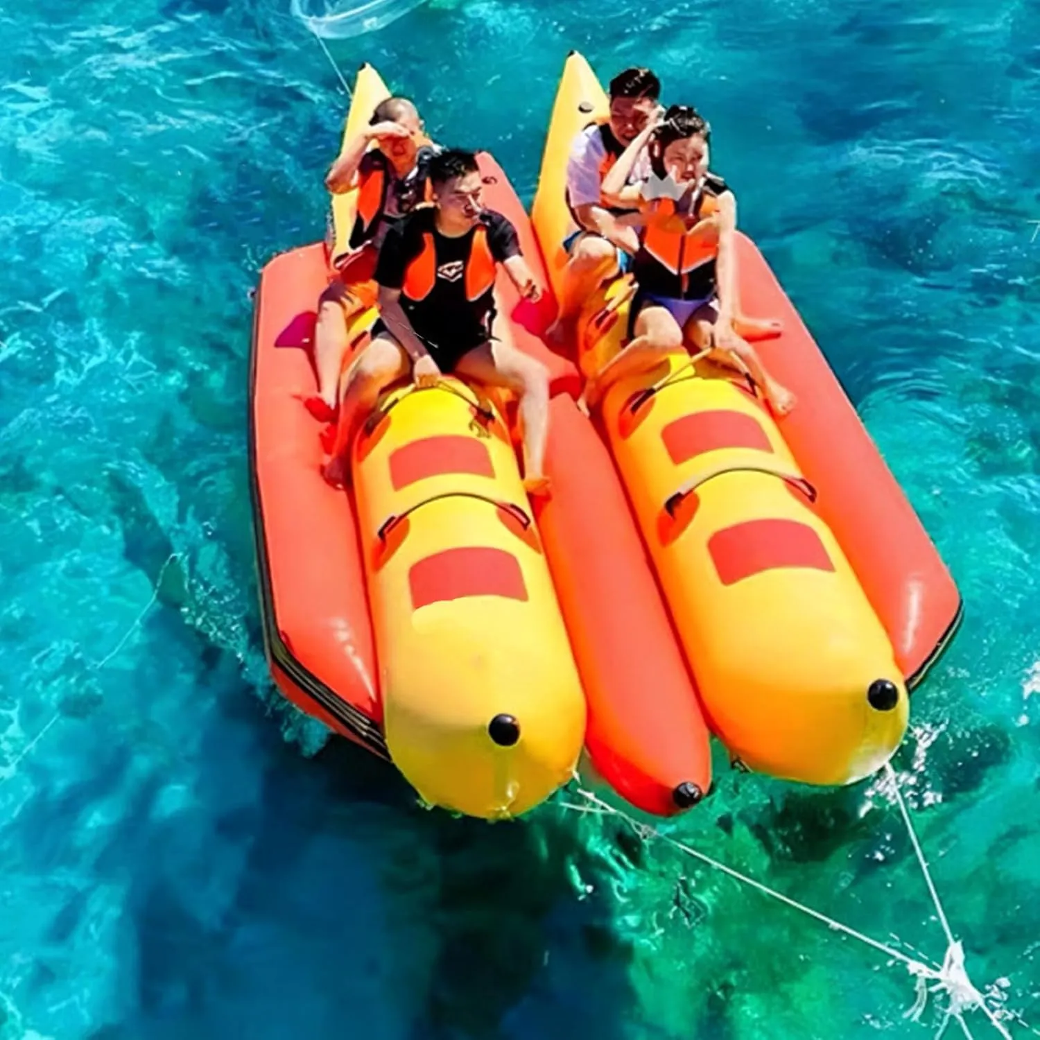 Double Row 8-Person Water Inflatable Banana Boat, Children and Adult Inflatable Boat, PVC Water Toy Thickened Surfing Equipment