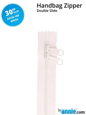 Double Slide Handbag Zipper 30" White