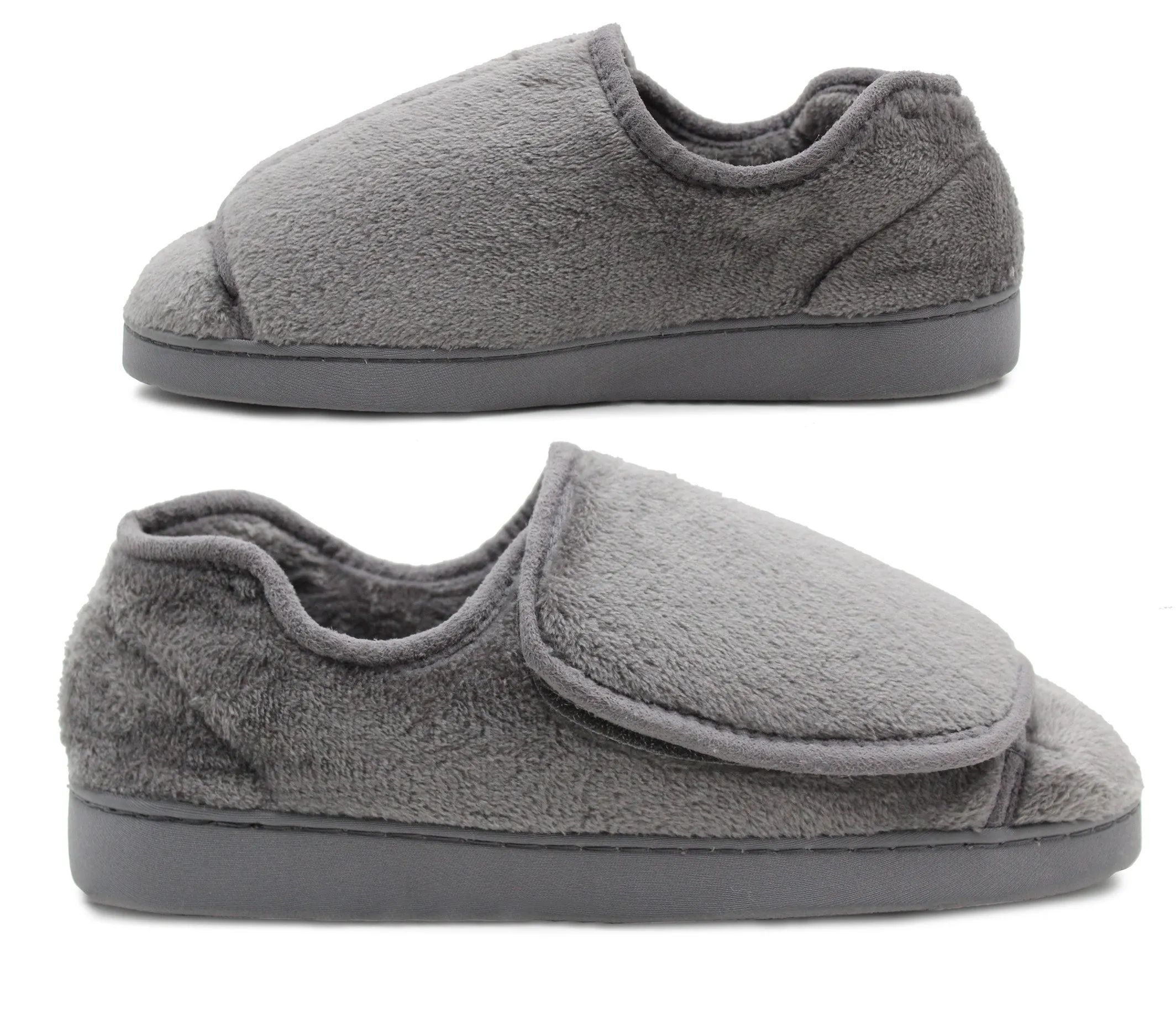 Dr Keller Mens Grey Diabetic Touch Fasten Wide Opening Slippers Lightweight Slip On Soft House Shoes