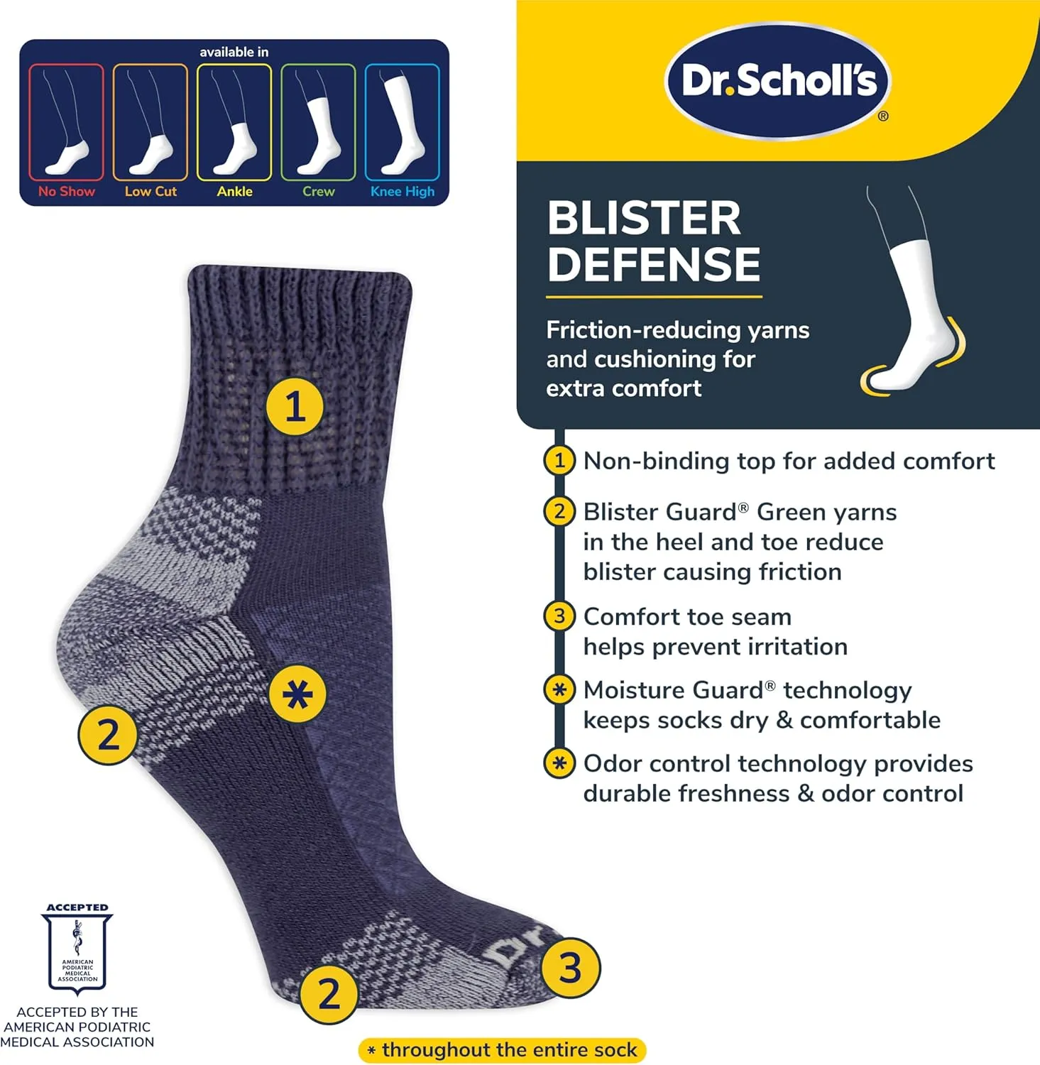 Dr. Scholl's Women's Advanced Diabetic Blisterguard Socks-2 & 3 Pair Packs-Non-Binding Cushioned Comfort