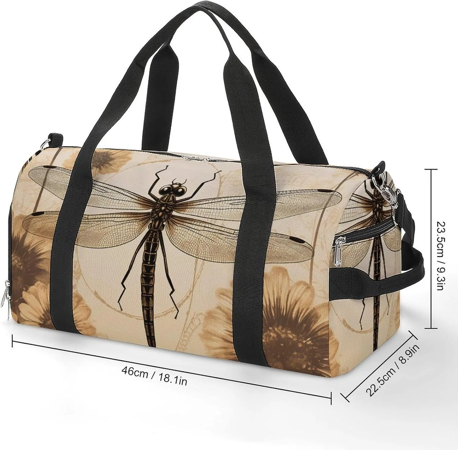 Dragonfly on Sunflower Sports Gym Bag Carry on Holdalls for Men Small Duffel Bags for Women with Shoe Compartment