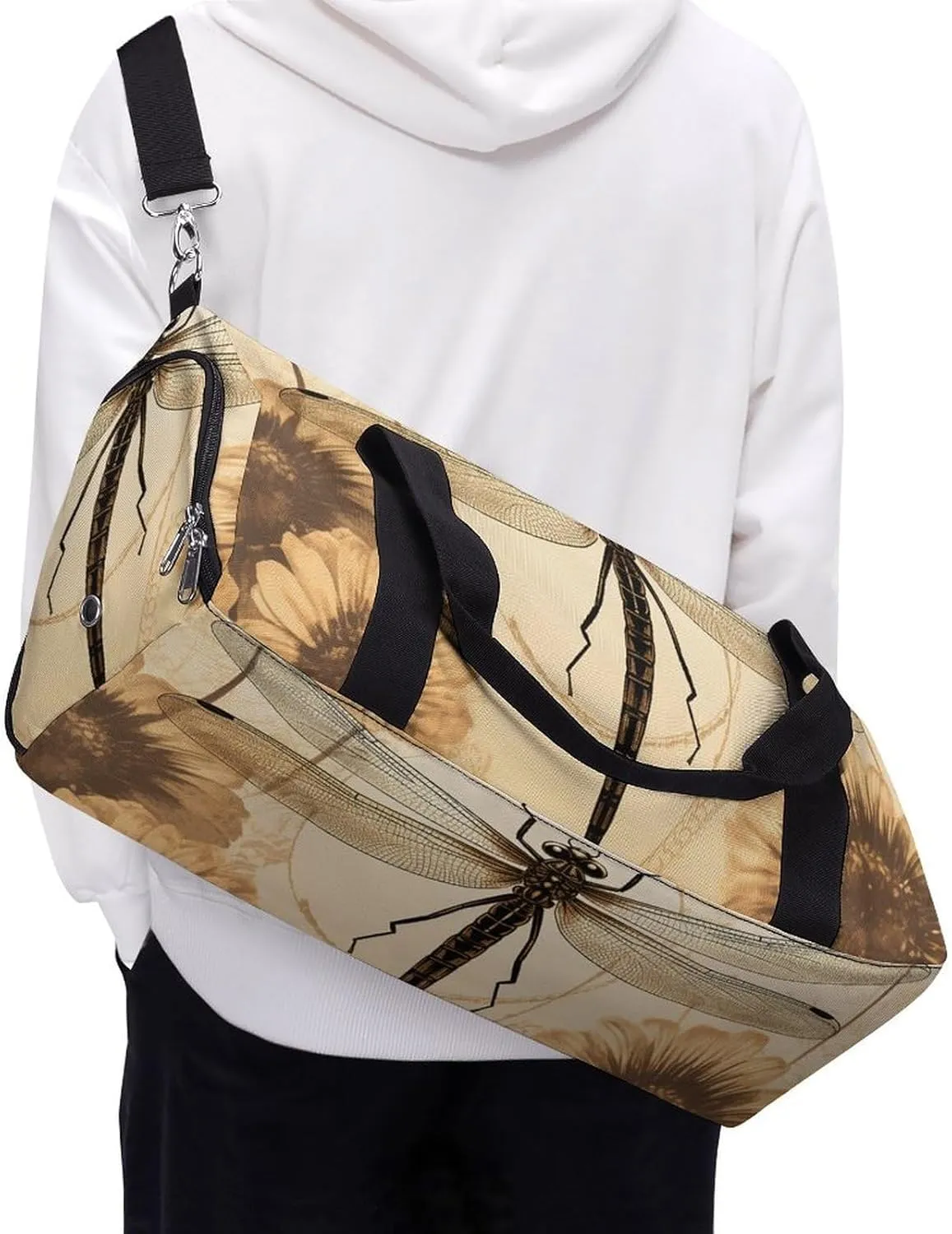 Dragonfly on Sunflower Sports Gym Bag Carry on Holdalls for Men Small Duffel Bags for Women with Shoe Compartment