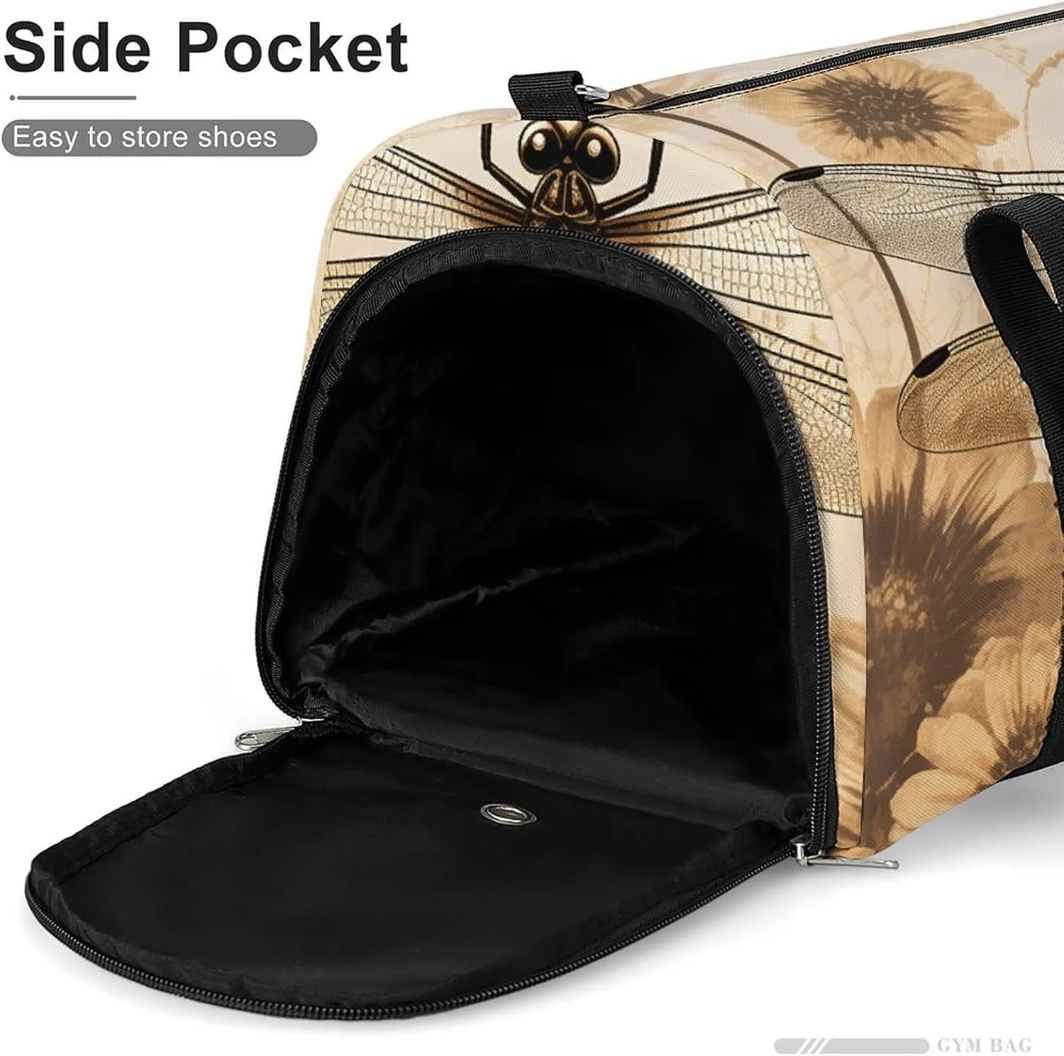 Dragonfly on Sunflower Sports Gym Bag Carry on Holdalls for Men Small Duffel Bags for Women with Shoe Compartment