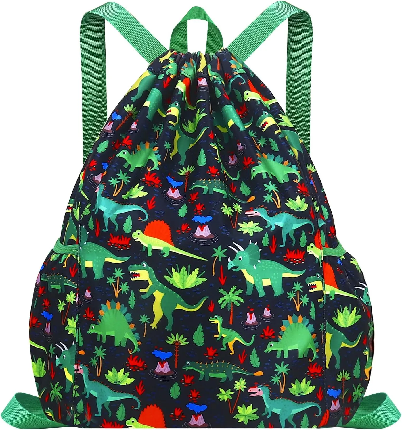 Drawstring Backpack for Kids - Boys Sport Gym Beach Swim Travel Daypack With Two Water Bottle Holder