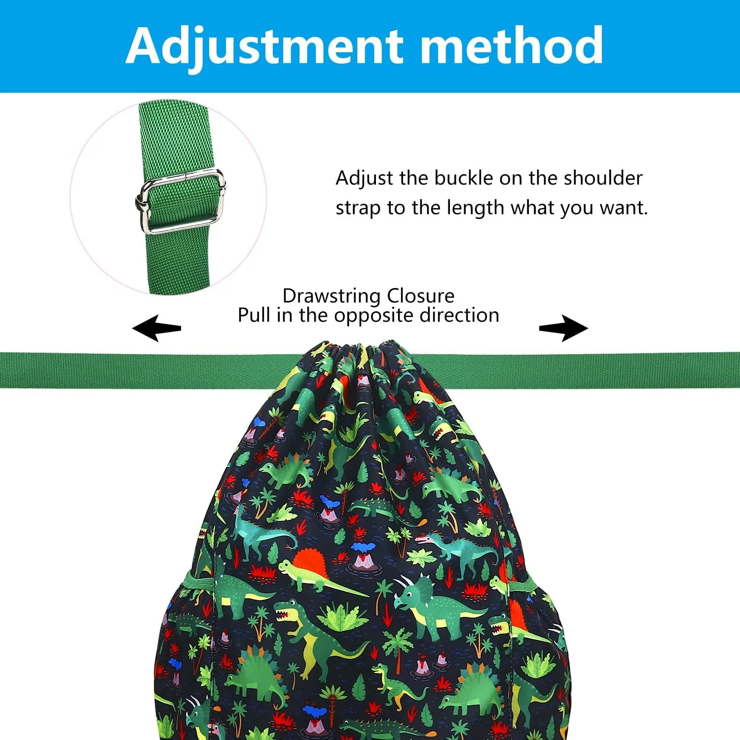 Drawstring Backpack for Kids - Boys Sport Gym Beach Swim Travel Daypack With Two Water Bottle Holder