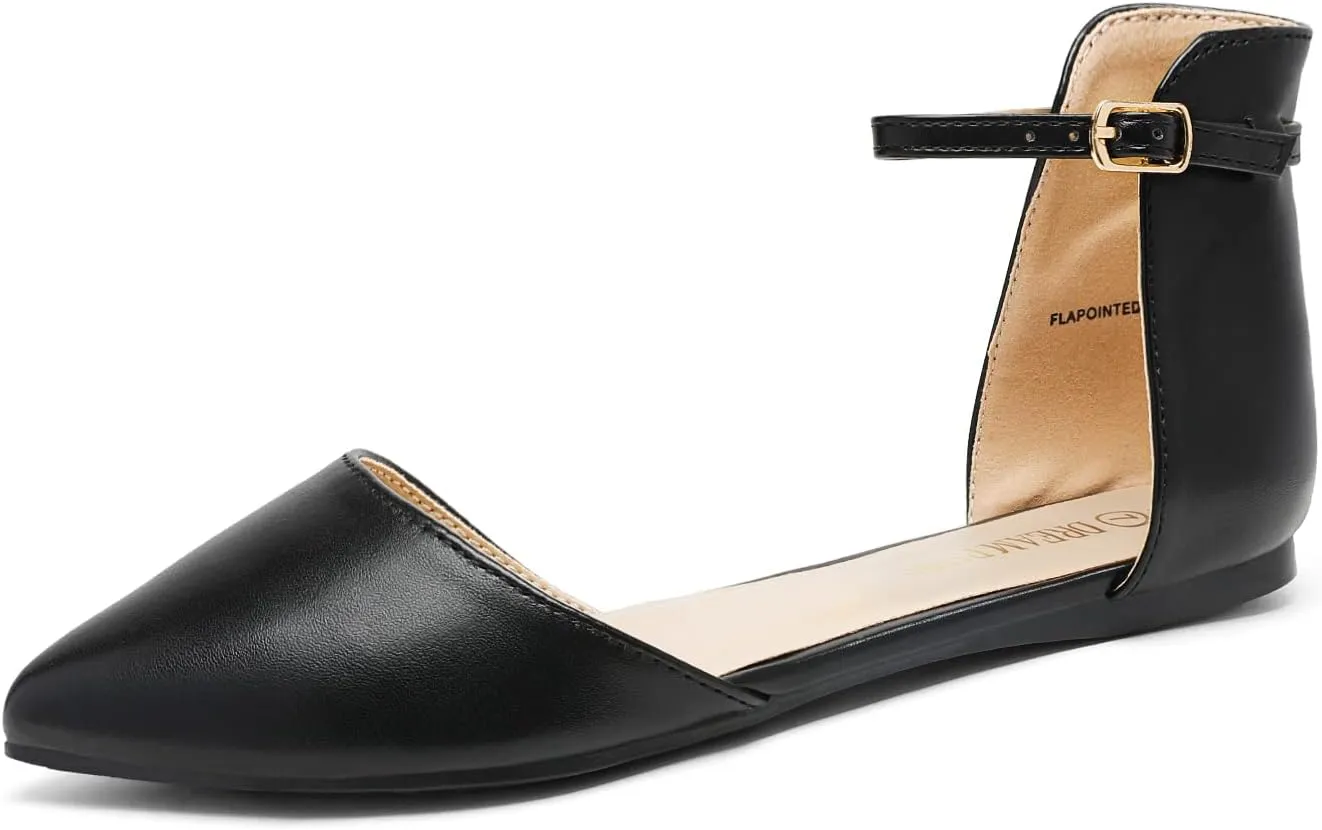 DREAM PAIRS Flapointed Women's Casual D'Orsay Pointed Plain Ballet Comfort Soft Slip On Flats Shoes
