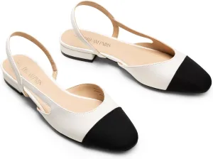 DREAM PAIRS Slingback Ballet Flats for Women Square Cap Toe Low Heel Dress Shoes Comfortable Work Flats for Office Party Wedding Business Casual