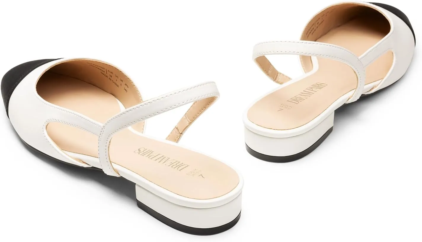 DREAM PAIRS Slingback Ballet Flats for Women Square Cap Toe Low Heel Dress Shoes Comfortable Work Flats for Office Party Wedding Business Casual