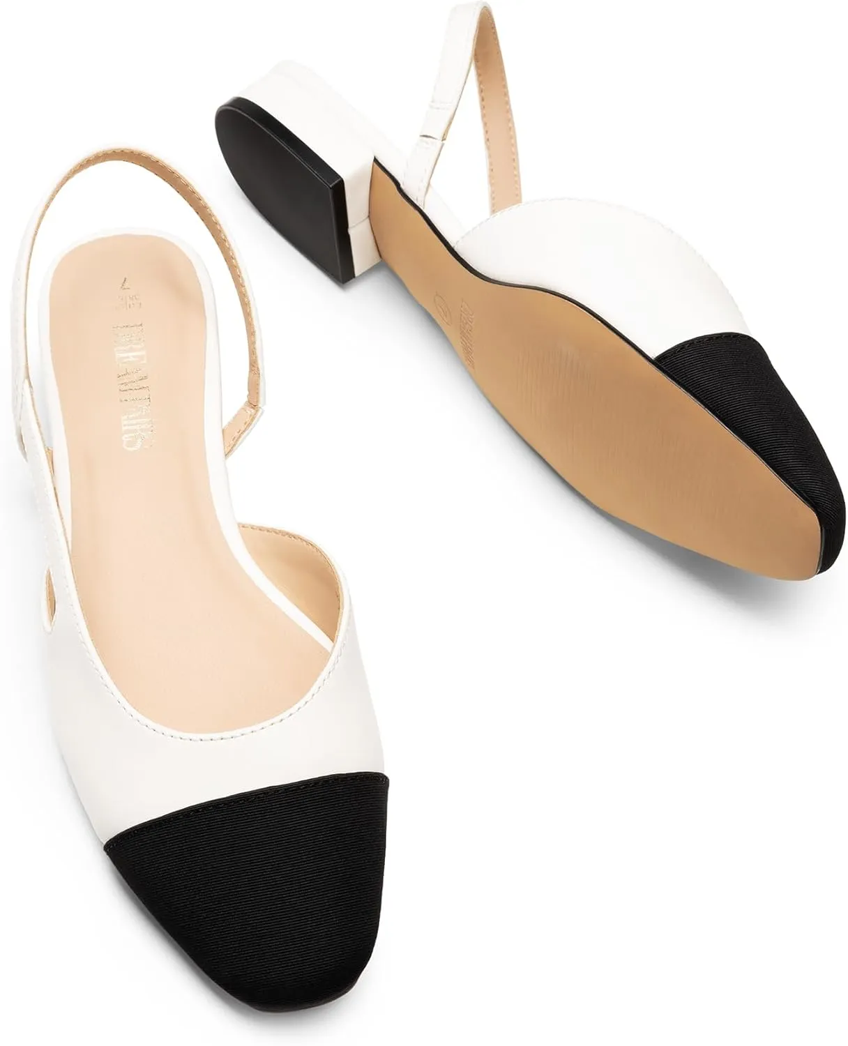 DREAM PAIRS Slingback Ballet Flats for Women Square Cap Toe Low Heel Dress Shoes Comfortable Work Flats for Office Party Wedding Business Casual
