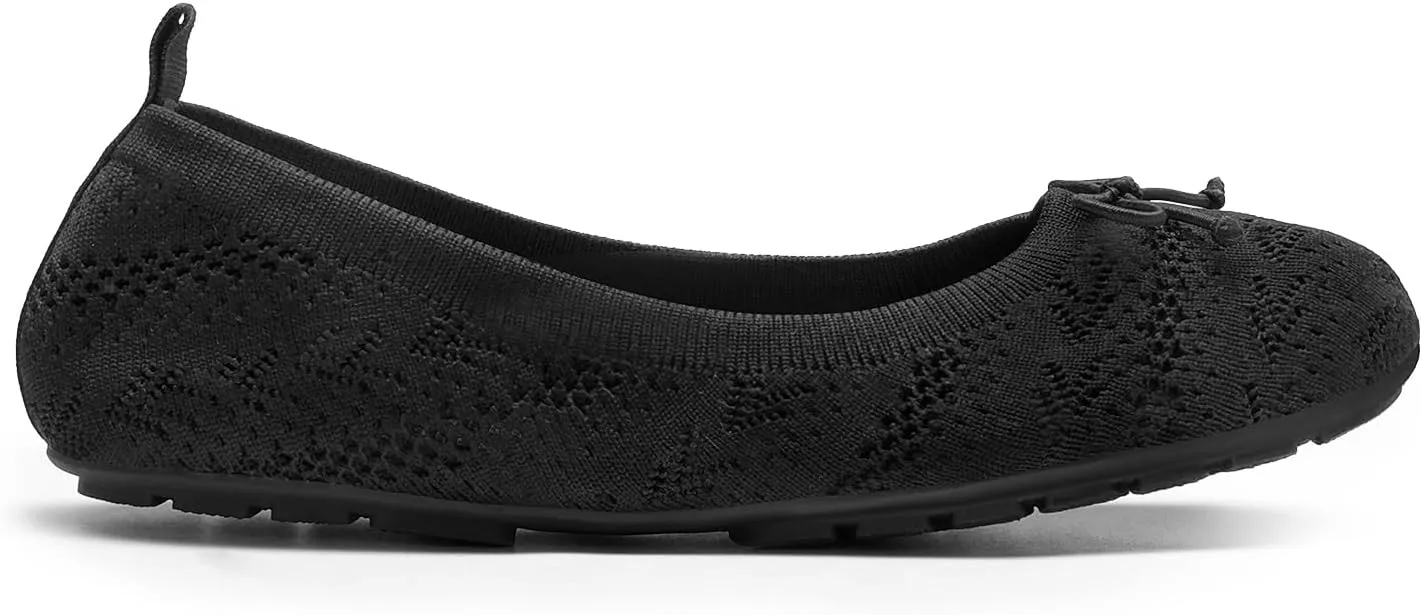 DREAM PAIRS Women's Round Toe Foldable Portable Knit Ballet Flats Comfortable Dressy Flats for Work Office Dress Shoes Business Casual