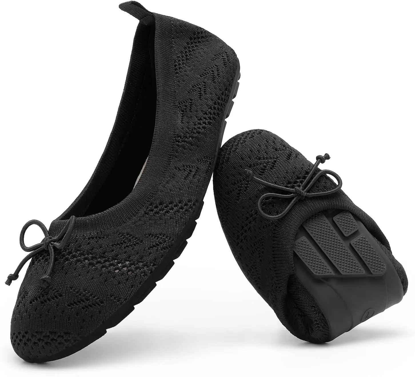 DREAM PAIRS Women's Round Toe Foldable Portable Knit Ballet Flats Comfortable Dressy Flats for Work Office Dress Shoes Business Casual