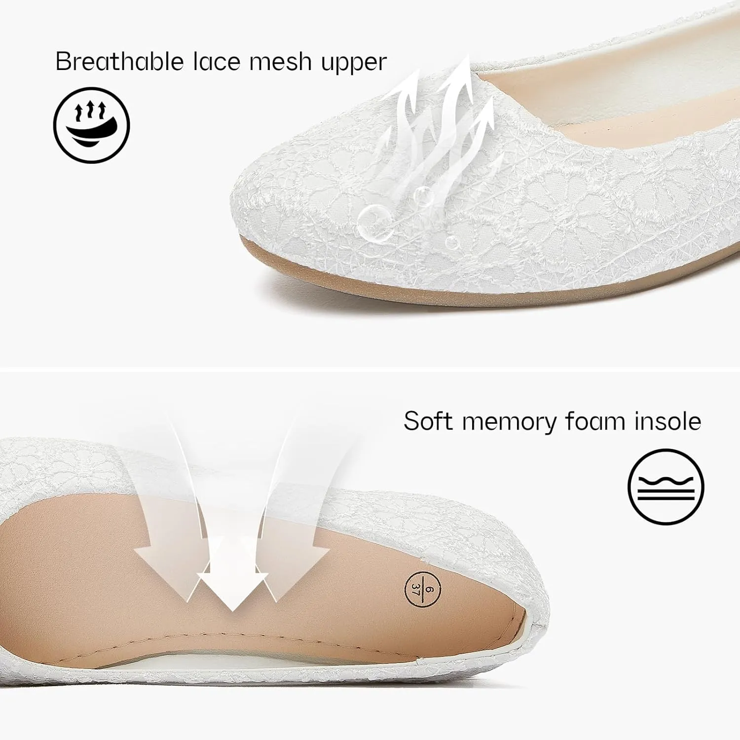 Dress Shoes for Women Round Toe Flats Shoes Lace Ballet Flats Dressy Comfortable Foldable Flats Low Heel