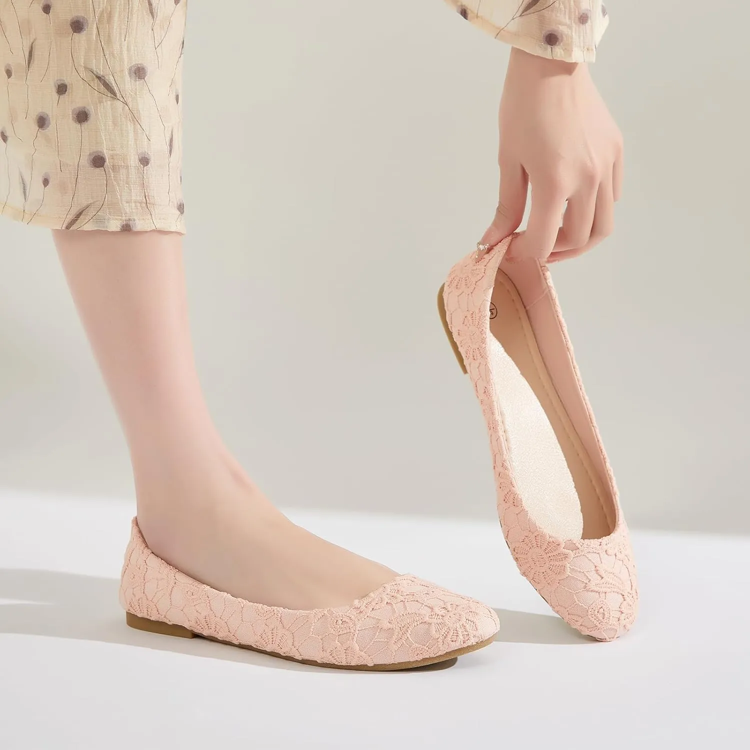 Dress Shoes for Women Round Toe Flats Shoes Lace Ballet Flats Dressy Comfortable Foldable Flats Low Heel