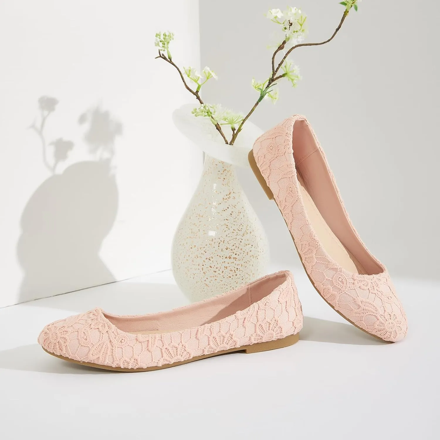 Dress Shoes for Women Round Toe Flats Shoes Lace Ballet Flats Dressy Comfortable Foldable Flats Low Heel