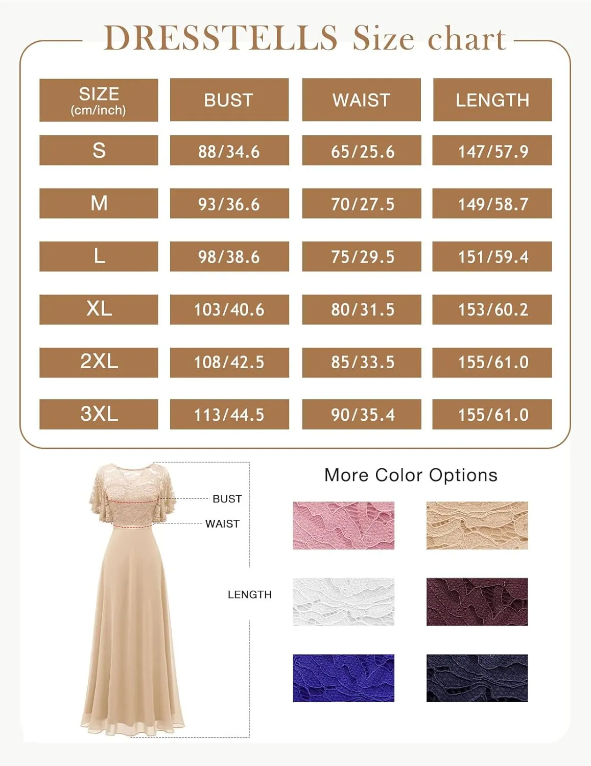 DRESSTELLS Lace Wedding Guest Formal Dresses, V-Back Empire Waist Bridesmaid Prom Party Evening Gown 2025