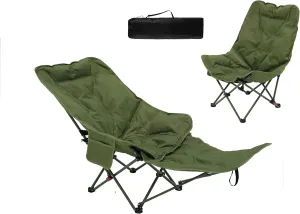 Dual Purpose Folding Camping Cot and Chair with Removable Footrest for Adults, Easy-to-Assemble Adjustable Sleeping Chair with Carry Bag for Fishing, Hiking, Travel, Home (Dark Green)