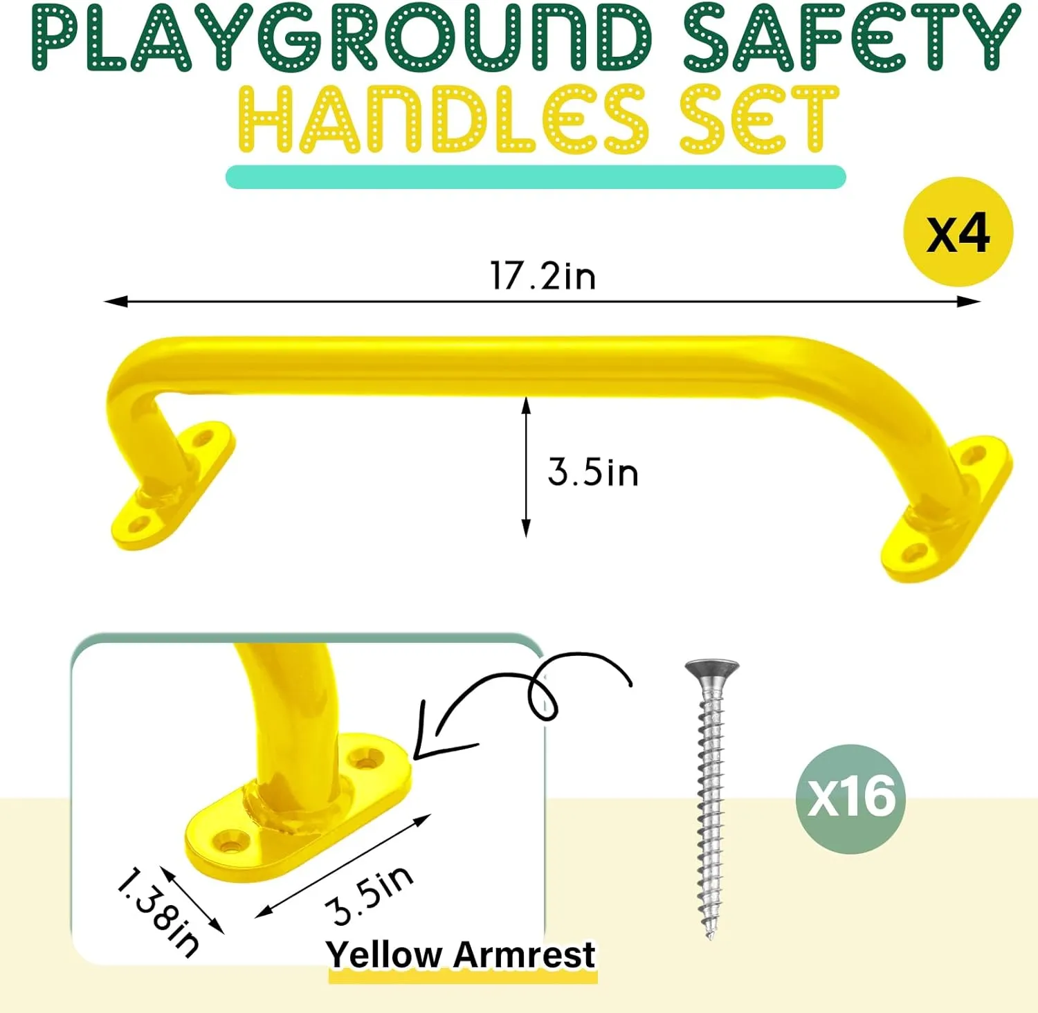 Dunzy 4 Pack 17.72 Inch Monkey Bars Indoor Metal Playground Safety Handles with Screw Swing Set Accessories Outdoor Grab Handle for Backyard Playhouse Treehouse Jungle Gym Climbing Frame(Yellow)