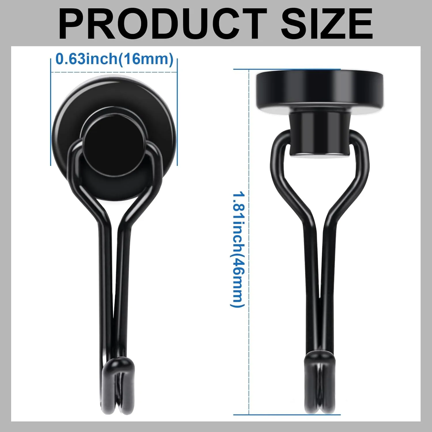 E BAVITE Swivel Swing Black Magnetic Hooks,30LBS Powerful Strong Neodymium Rare Earth Magnetic Hooks. Perfect for Refrigerator, Kitchen and Other Magnetic Surfaces, Pack of 50