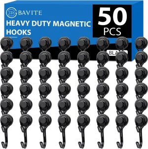 E BAVITE Swivel Swing Black Magnetic Hooks,30LBS Powerful Strong Neodymium Rare Earth Magnetic Hooks. Perfect for Refrigerator, Kitchen and Other Magnetic Surfaces, Pack of 50